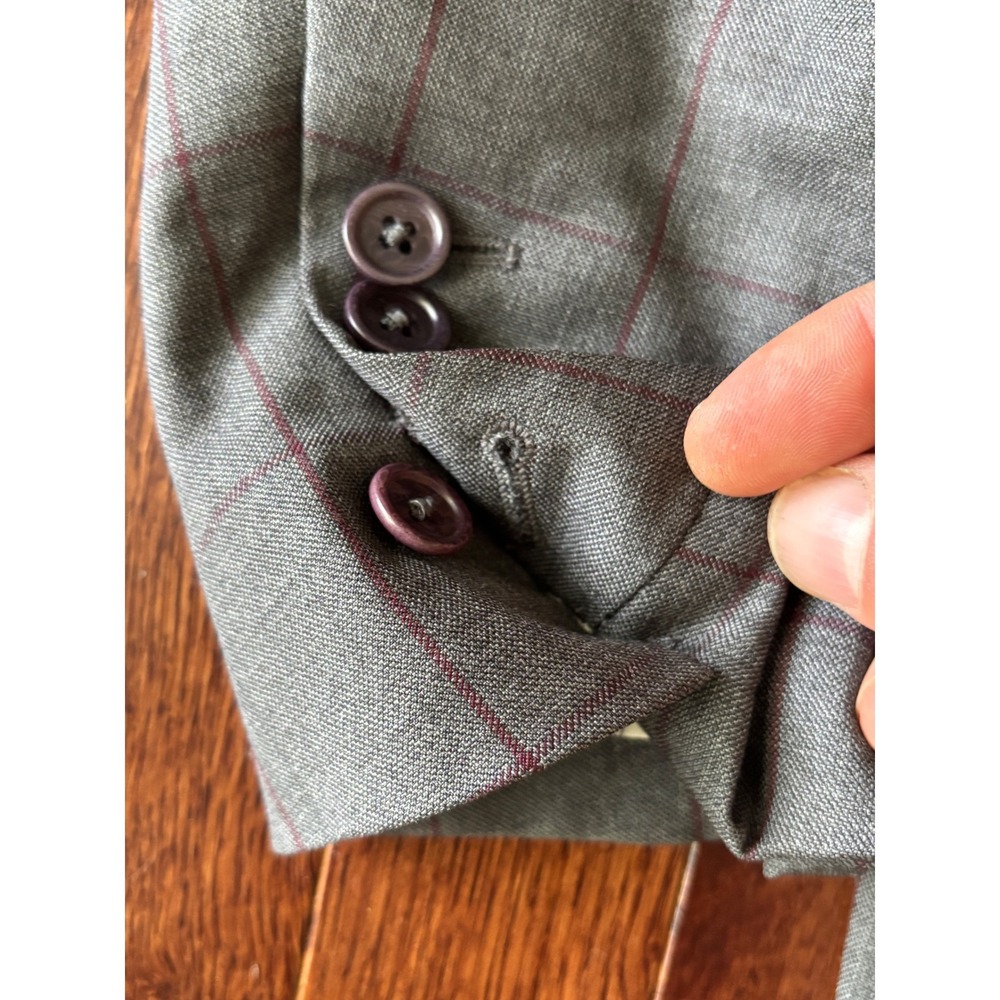Coppley Suit 42R‎ Tollegno Super 120s Wool Grey Windowpane Made Canada 33x35 - Picture 7 of 16